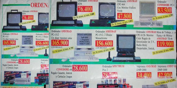 Catálogo ordenadores Comodore Amstrad precio pesetas Prycad