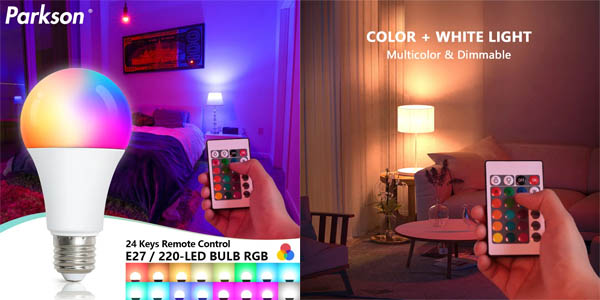 Bombilla LED Parkson E27 RGB de 5W con control remoto IR